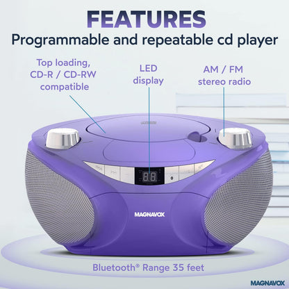 Magnavox MD6949 Portable CD Boombox Bluetooth Radio