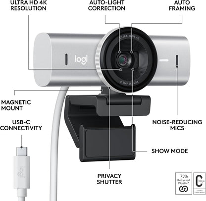 Logitech 960-001550 MX Brio Ultra HD 4K Streaming Webcam Pale Grey