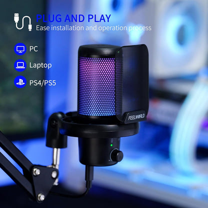 FEELWORLD VM1-AS-OF-JP Gaming Microphone USB Condenser Mic RGB