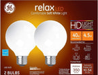 GE 31541 Relax HD LED Globe Bulbs 4.5W Dimmable