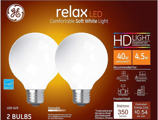GE 31541 Relax HD LED Globe Bulbs 4.5W Dimmable