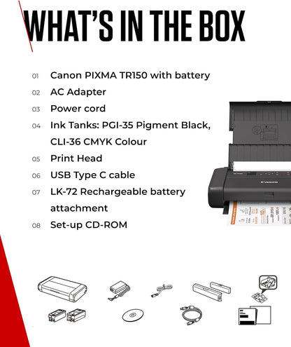 Canon TR150 PIXMA Wireless Mobile Color Printer with Battery