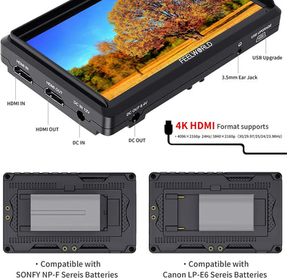 FEELWORLD F5 S55001 6" Camera Field Monitor 4K HDMI Bundle