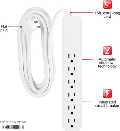 GE 62933 6-Outlet Surge Protector 10ft Braided Cord