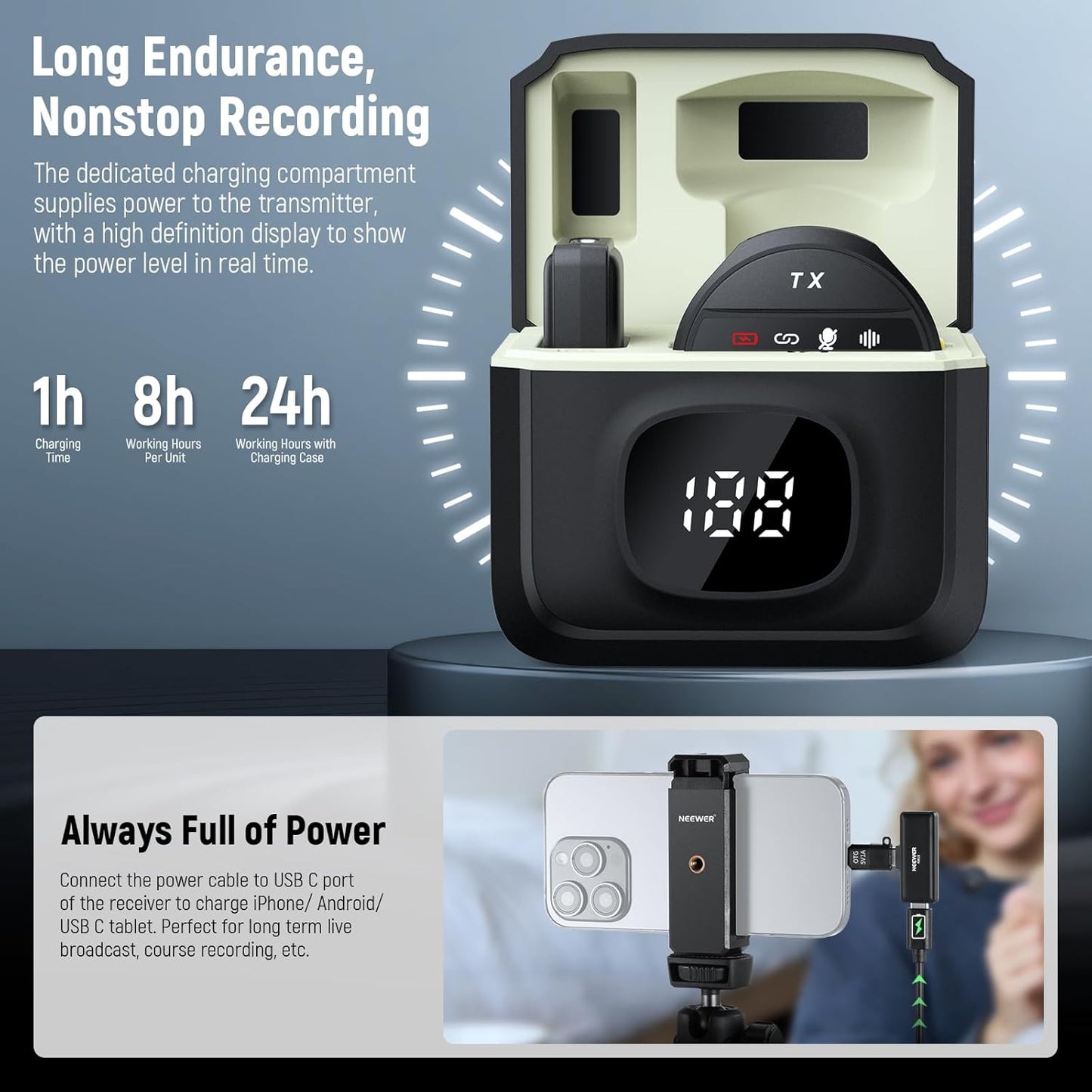 Neewer KM18 Wireless Lavalier Microphone System USB C