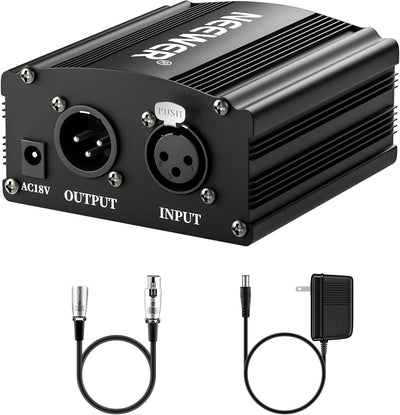 Neewer 40085860 48V Phantom Power Supply + XLR Cable for Condenser Microphones