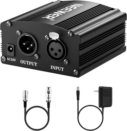 Neewer 40085860 48V Phantom Power Supply + XLR Cable for Condenser Microphones