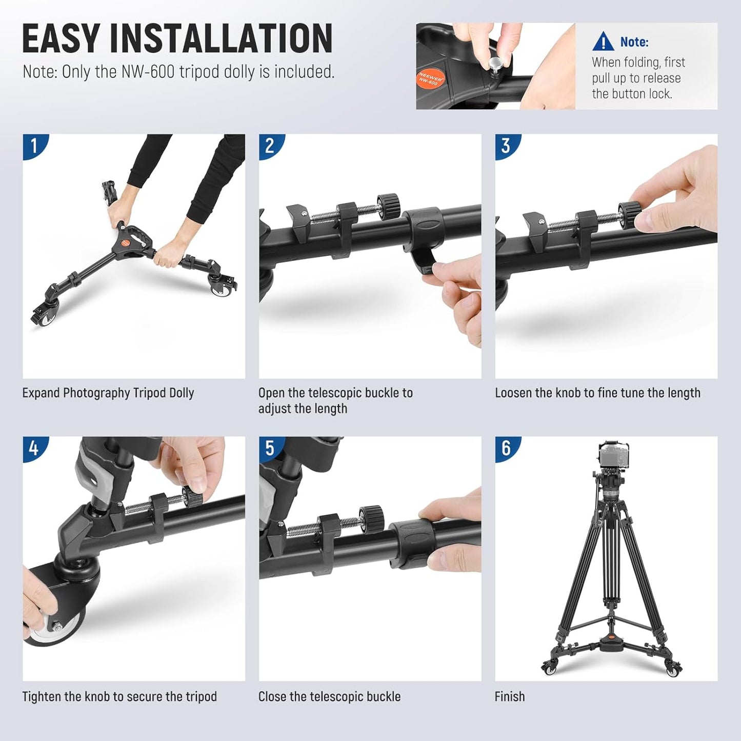 Neewer NW-600 Heavy Duty Tripod Dolly w/Wheels