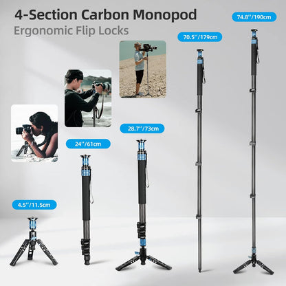 Sirui P-424FL Carbon Fiber Monopod: 75", with Feet