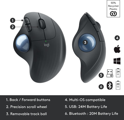 Logitech 910-005867 ERGO M575 Wireless Trackball Mouse - Graphite