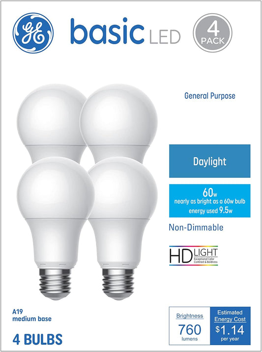 GE 37004 Basic LED Light Bulbs 60W Daylight 4-Pack