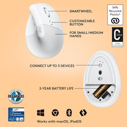 Logitech Lift Vertical Ergonomic Renewed Wireless Mouse