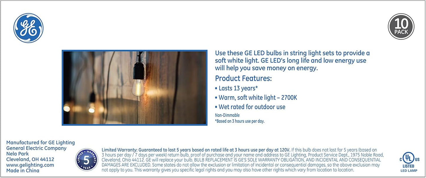 GE 93124132 LED S14 String Light Bulbs Soft White 10-Pack