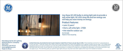 GE 93124132 LED S14 String Light Bulbs Soft White 10-Pack