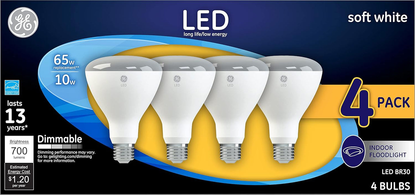 GE 40925 LED BR30 Dimmable Floodlight Bulbs 4-Pack
