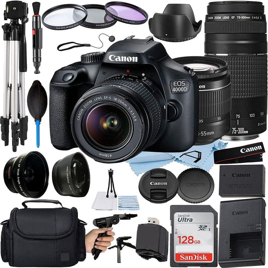 Canon 4000D Rebel T100 DSLR Camera + Lens Bundle - Renewed
