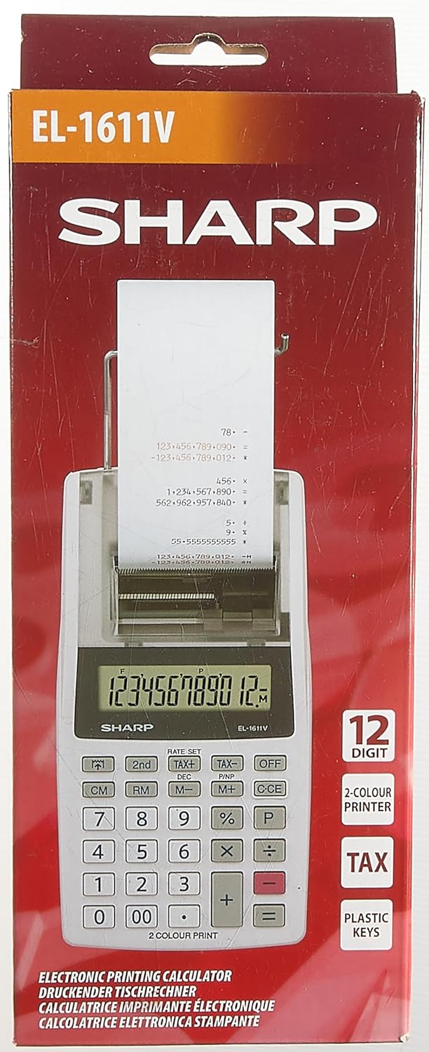 Sharp EL-1611V 12-Digit Printing Calculator - Grey