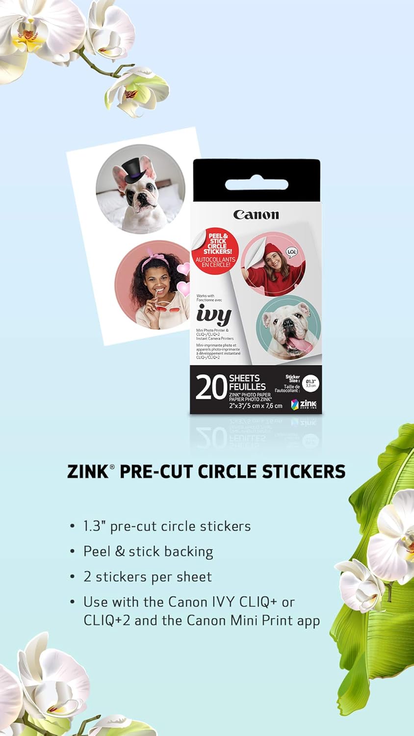 Canon 4967C001 IVY ZINK Pre-Cut Circle Sticker Paper