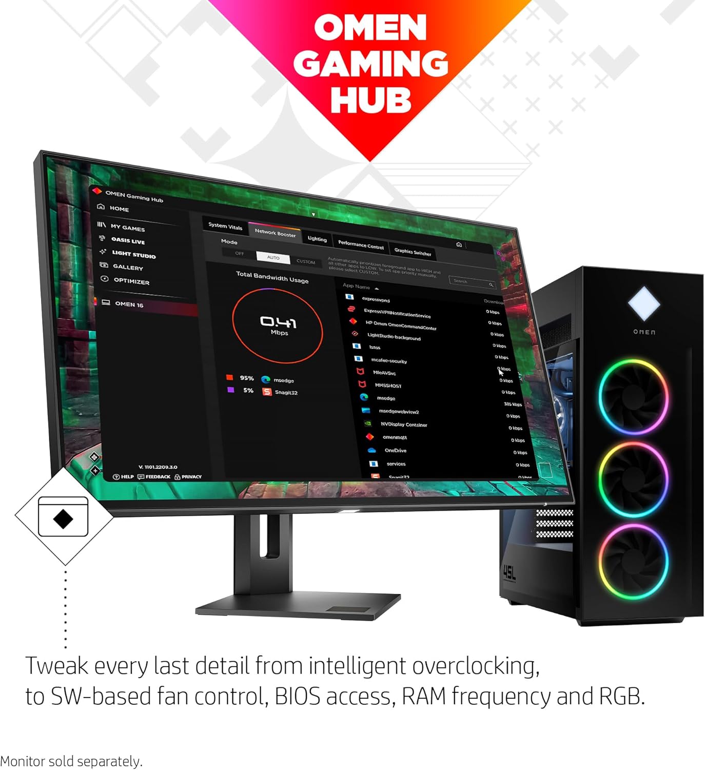 HP 9J5T6AA#ABA OMEN 45L RTX 4070 Super Gaming Desktop