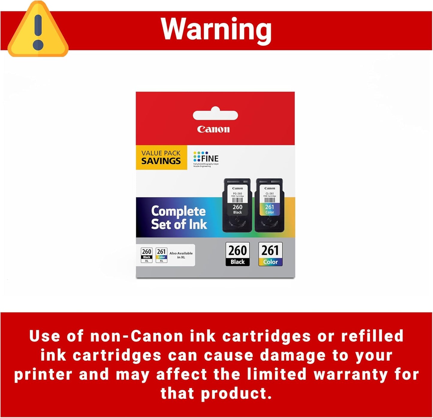 Canon 3725C006 PG-260/CLI-261 Ink Value Pack, 2 Cartridges