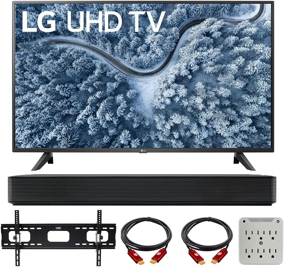 LG E28LG43UP7000PUA 43" 4K TV Soundbar Wall Mount Bundle