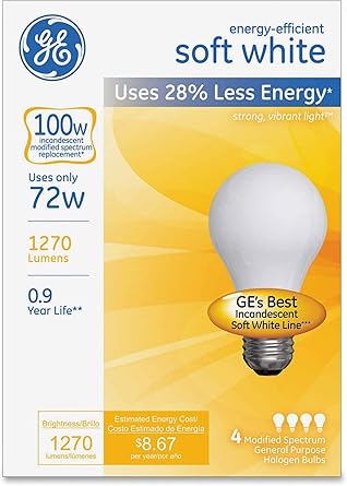 GE 66249 Halogen Globe Bulb 72W 4-Pack