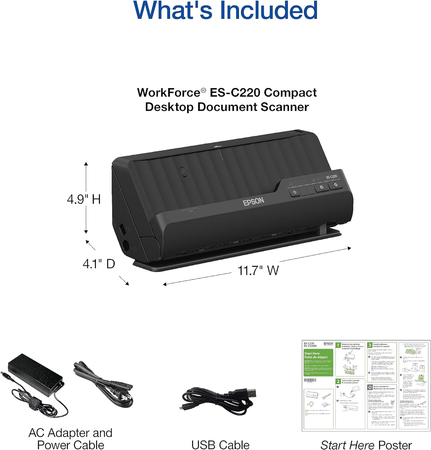 Epson B11B272202 Workforce ES-C220 Compact Document Scanner
