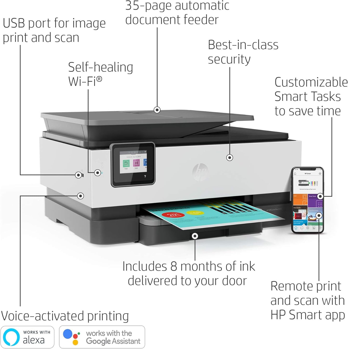 HP 1L0H8AR OfficeJet Pro 8035e Wireless Color Printer