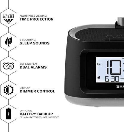 Sharp Projection Alarm Clock with 8 Nature Sleep Sounds