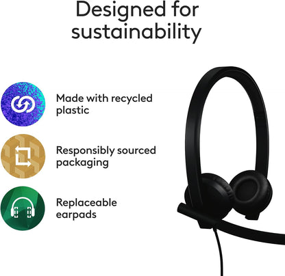 Logitech 981-001429 H570e USB-C Noise-Canceling Headset Teams Certified