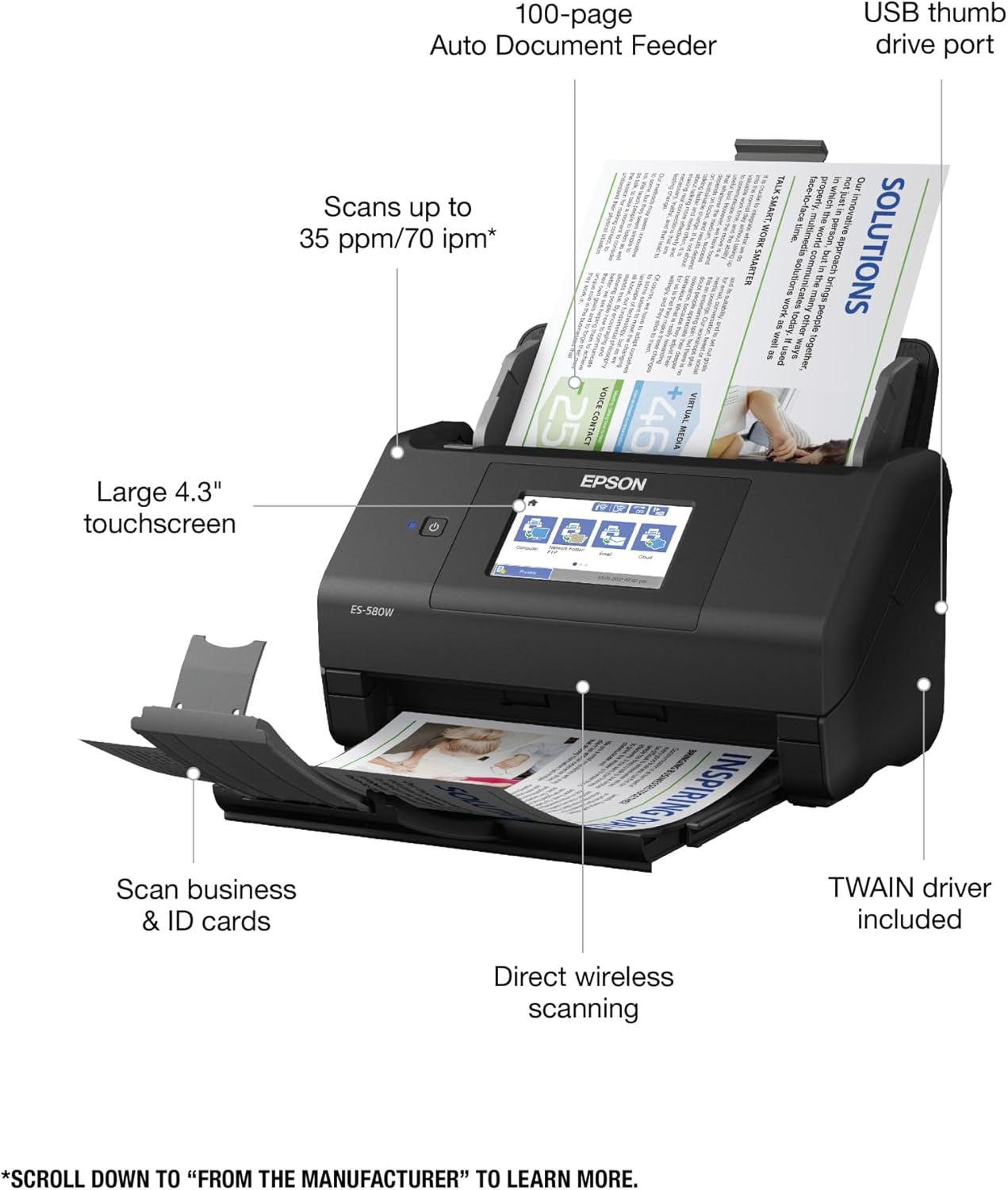 Epson ES-580W Wireless Duplex Desktop Document Scanner