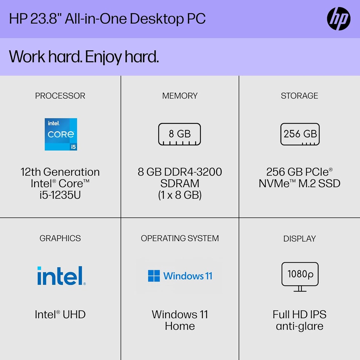 HP 24-cb1210 24" All-in-One Desktop - i5, 8GB RAM, 256 GB SSD, FHD