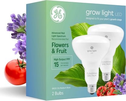GE 93130544 BR30 LED Grow Light Bulbs 2-Pack