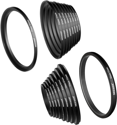 Neewer 10092240 18-Piece Metal Lens Filter Adapter Ring Kit