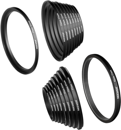 Neewer 10092240 18-Piece Metal Lens Filter Adapter Ring Kit