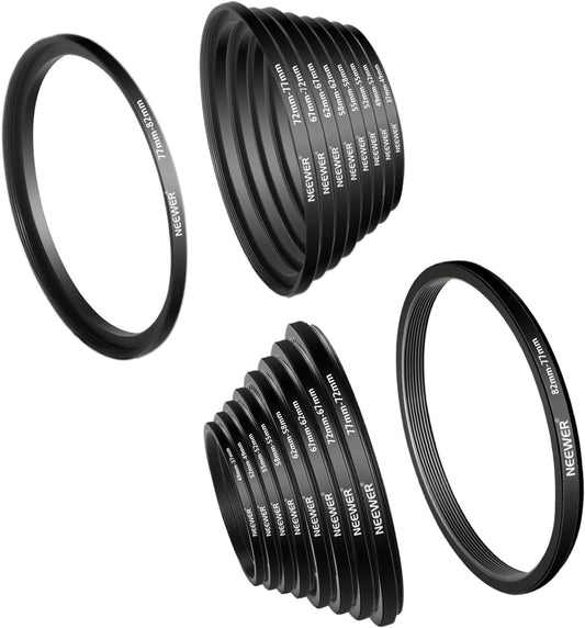 Neewer 10092240 18-Piece Metal Lens Filter Adapter Ring Kit