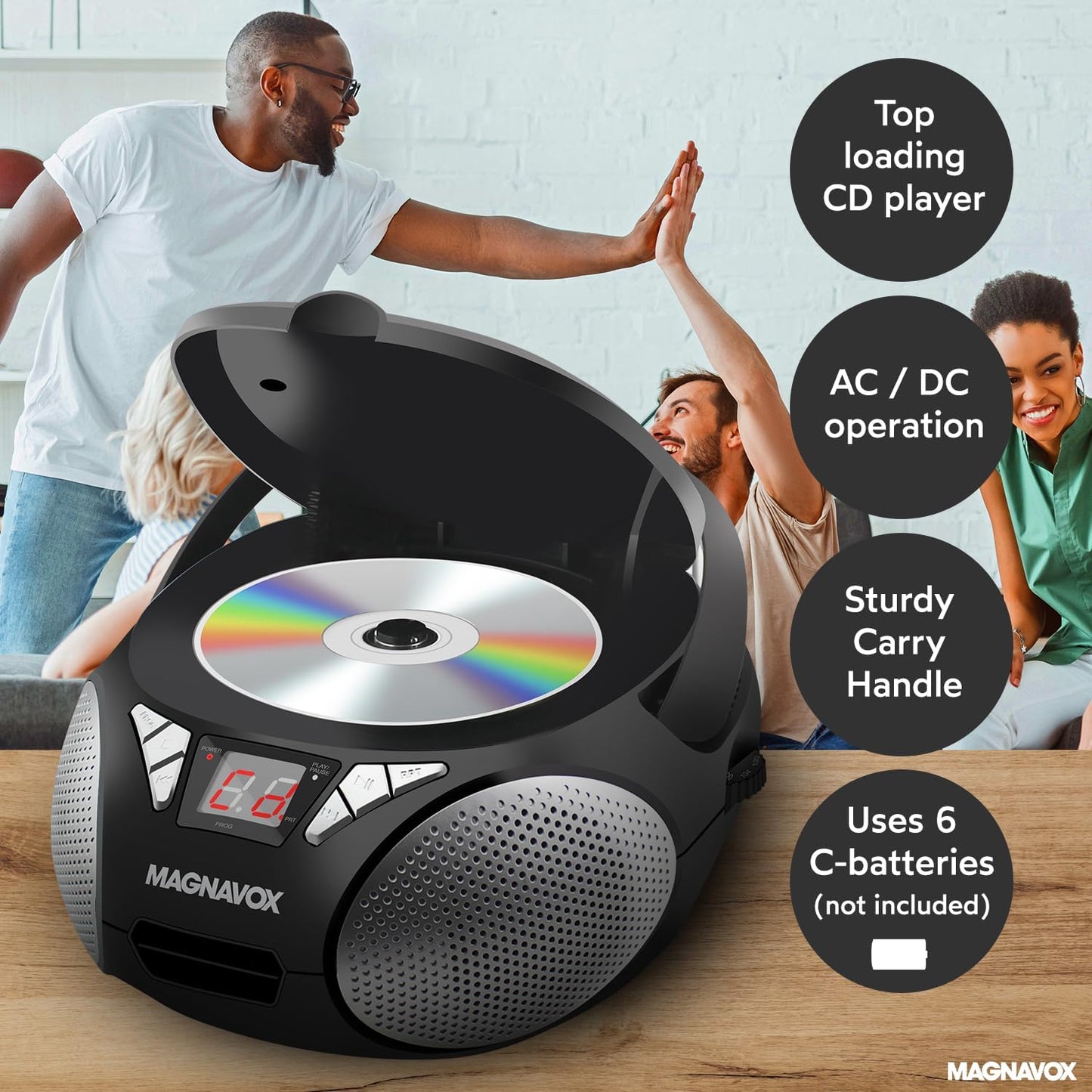 Magnavox MD6924 Portable CD Boombox AM/FM Stereo Black