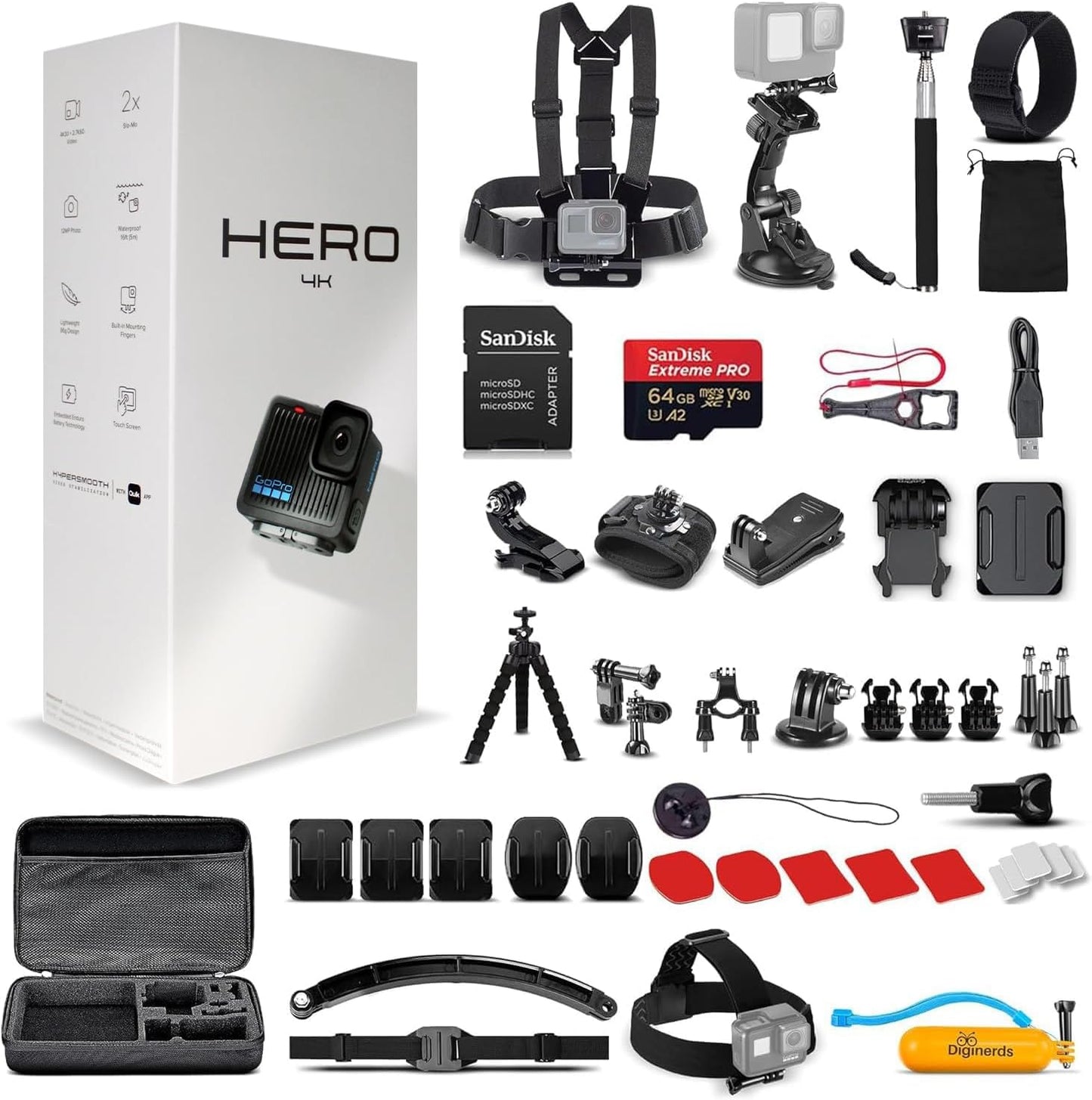 GoPro HERO Black 4K Waterproof Action Camera Bundle