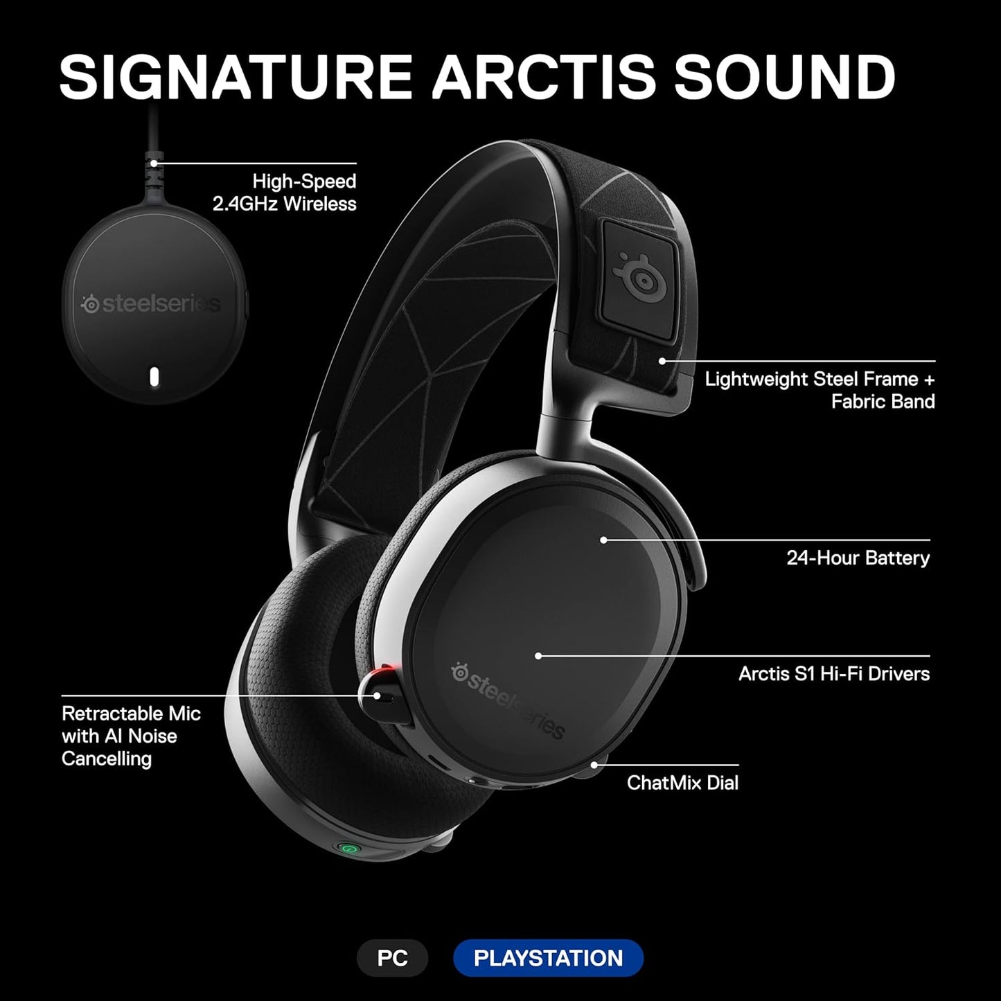 SteelSeries 61505 Arctis 7 Wireless Gaming Headset - Black