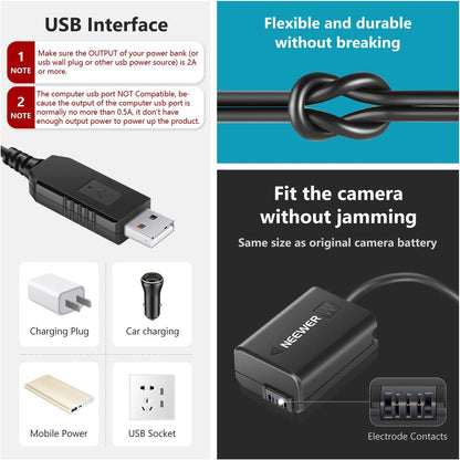 Neewer 10097839 NP-FW50 Dummy Battery USB Power Adapter