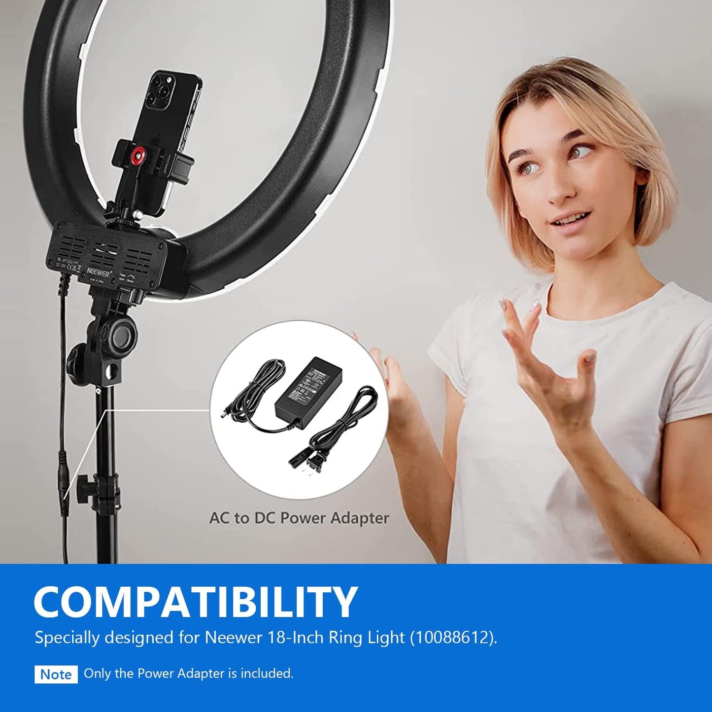 Neewer NW-150480D2 15V Ring Light Power Adapter