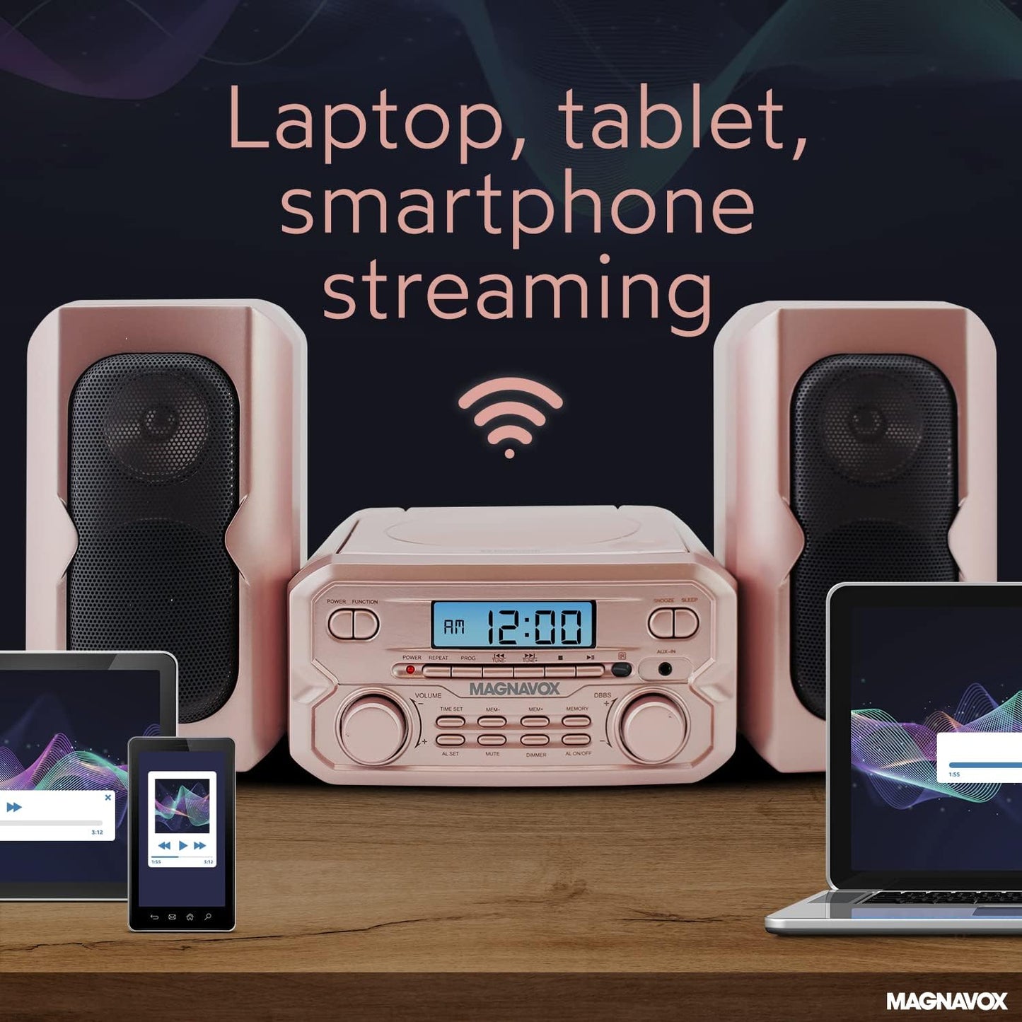 Magnavox MM435M-RG CD Shelf System Bluetooth Rose Gold