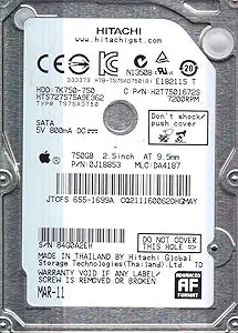 Hitachi HTS727575A9E362 750GB SATA 2.5" HDD
