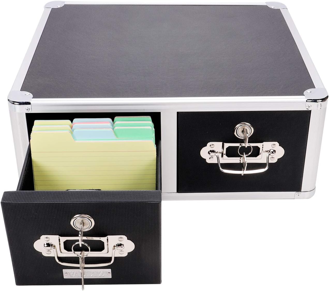 Vaultz VZ01395 Locking Index Card Cabinet - Double Drawer, Black