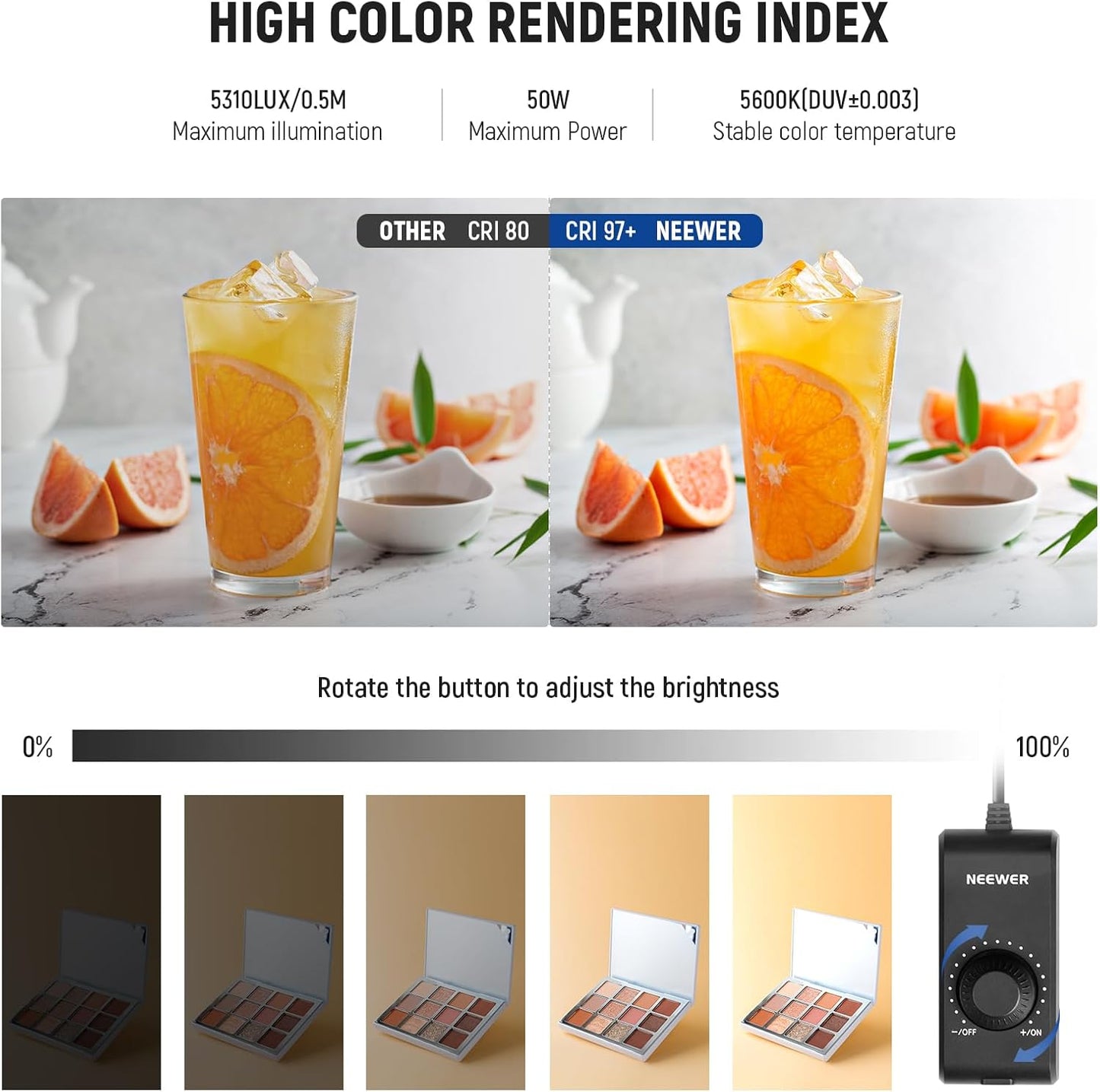 NEEWER LP50 Light Box - 20"x20", Dimmable LED, 4 Backdrops