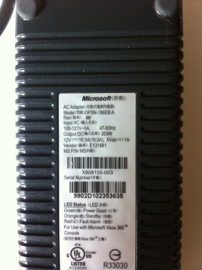 Microsoft DPSN-186CBA 203W AC Adapter for Xbox 360 (Xenon/Zephyr)