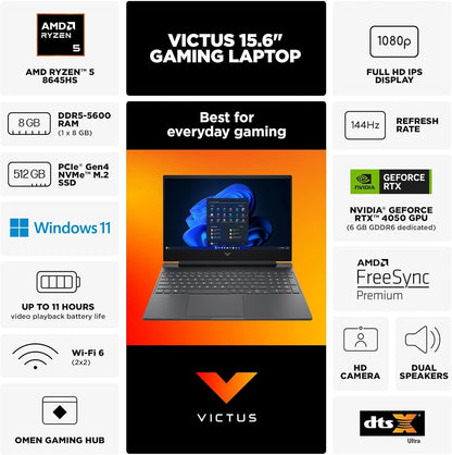 HP Victus 15 Ryzen 5 RTX 4050 Gaming Laptop 144Hz