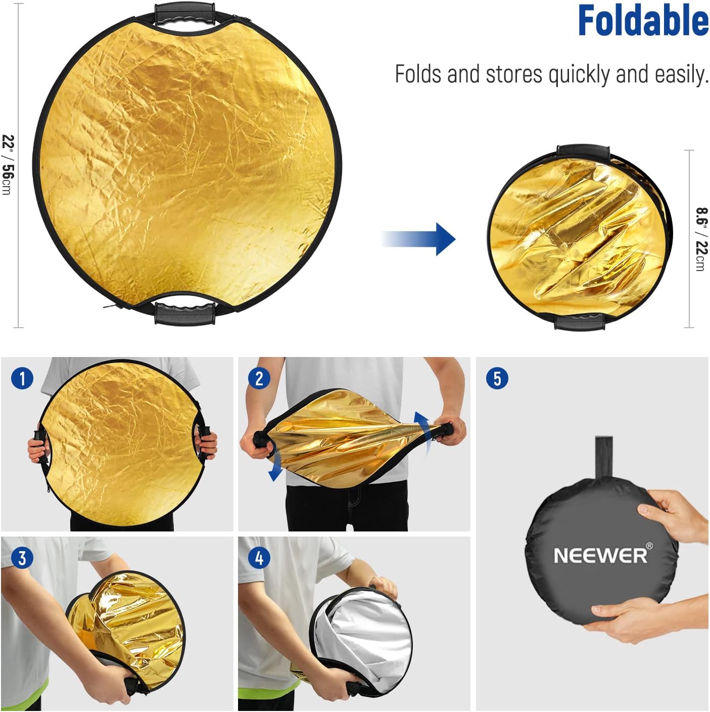 Neewer 10102089 22" 5-in-1 Collapsible Light Reflector