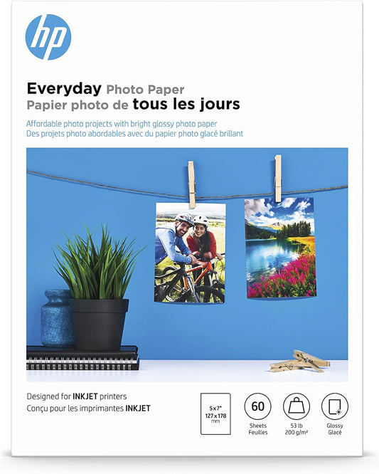 HP CH097A Everyday Glossy Photo Paper, 5x7, 60 Sheets