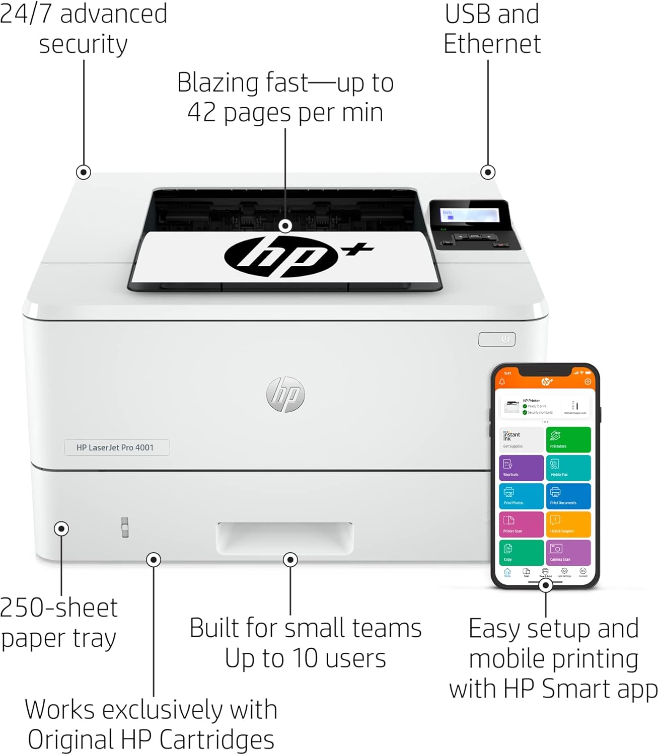 HP 4001ne Laserjet Pro Black and White Printer Renewed